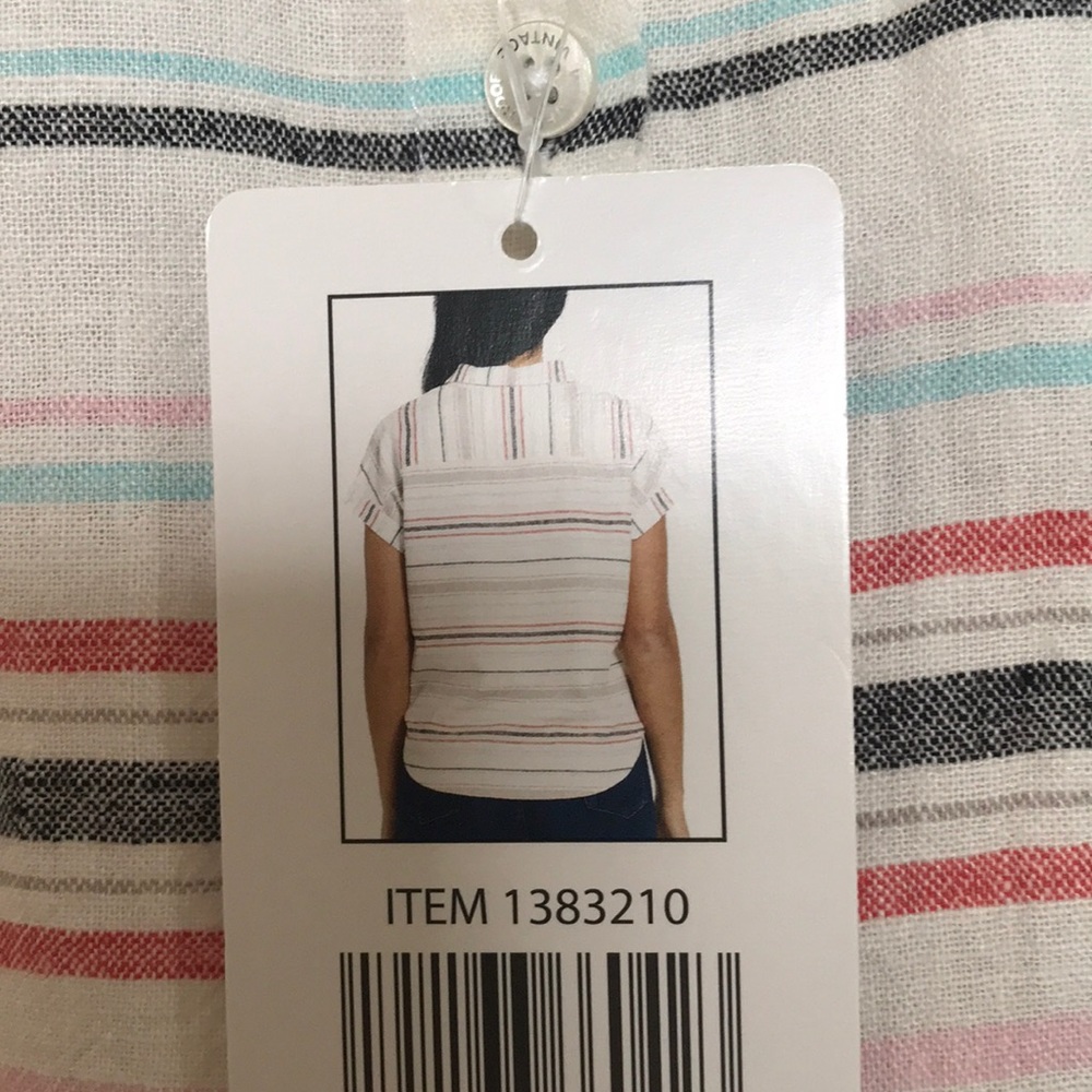 Weatherproof Vintage Linen striped tie front blouse size M New With Tags - Picture 11 of 11